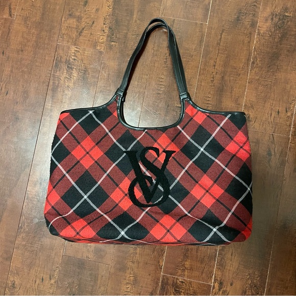 Victoria's Secret Plaid Tote, Red / Black - Picture 3 of 10